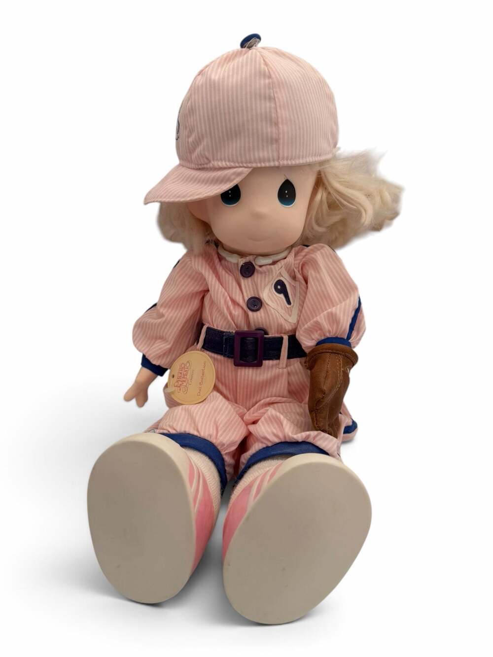 Precious Moments Tracey Baseball Player Blonde Pink Outfit w/ Mitt